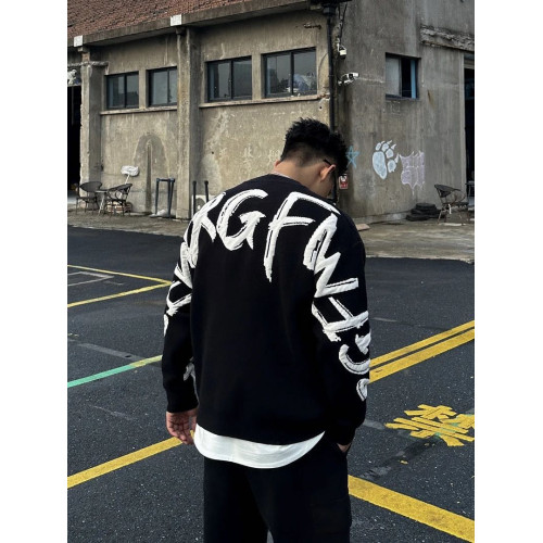 秋冬季重磅針織衫男復古字母圓領毛衣男寬松美式痞帥慵懶情侶上衣