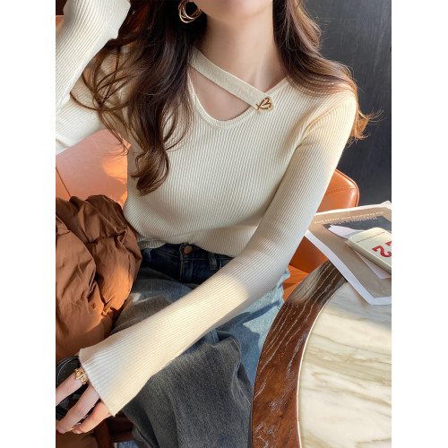 2025新款紅色毛衣女秋冬內搭打底衫設計感羊絨針織衫掛脖別致上衣