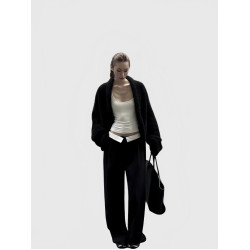 雲朵圈圈紗 黑色蝙蝠袖毛衣女軟糯極簡風寬松慵懶感顯瘦開衫外套