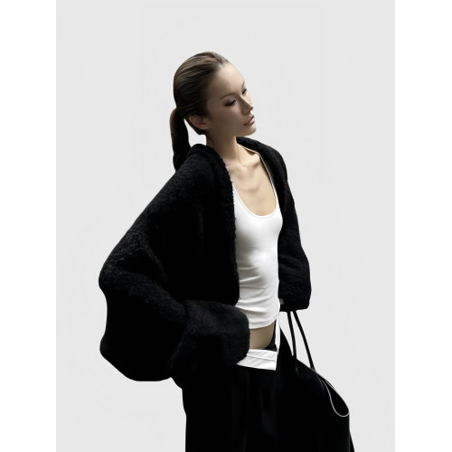 雲朵圈圈紗 黑色蝙蝠袖毛衣女軟糯極簡風寬松慵懶感顯瘦開衫外套