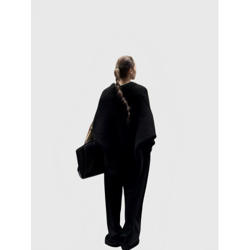 雲朵圈圈紗 黑色蝙蝠袖毛衣女軟糯極簡風寬松慵懶感顯瘦開衫外套