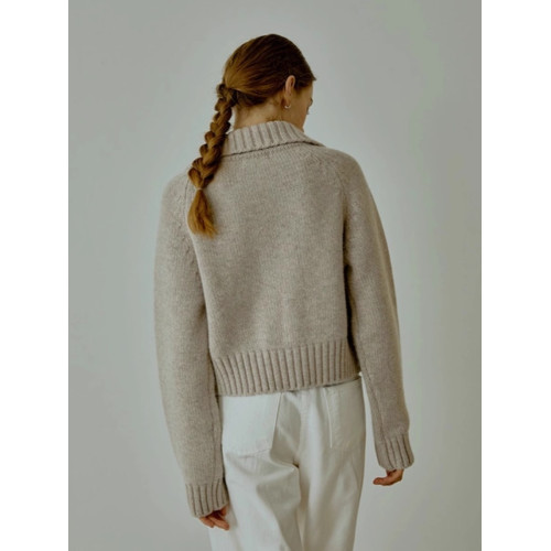 法式復古灰色短款翻領毛衣外套女秋冬洋氣歐貨雙拉鍊針織開衫上衣