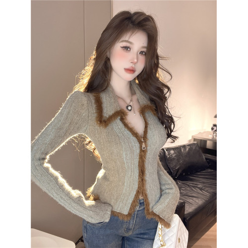 美拉德漸變色毛衣女秋冬純欲辣妹y2k毛毛上衣雙拉鍊針織開衫外套