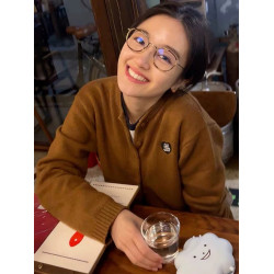 韓代@callmeba*y 秋冬復古愛心字母刺綉加厚短款針織開衫毛衣外套