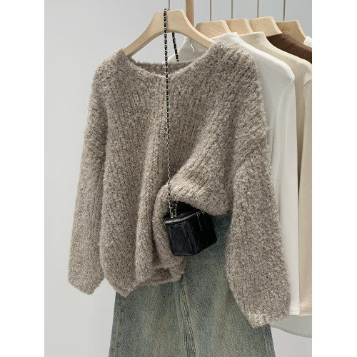 韓系慵懶高級感藍色毛衣V領針織衫女冬季2025新款寬松外穿小上衣