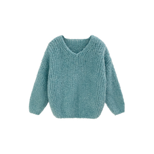 韓系慵懶高級感藍色毛衣V領針織衫女冬季2025新款寬松外穿小上衣