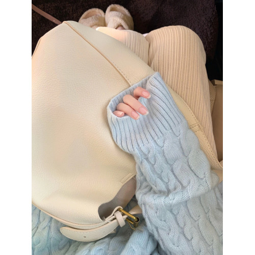 大碼女裝V領藍色加厚麻花毛衣女秋冬寬松外穿慵懶風小衆保暖針織