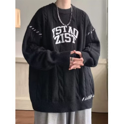 美式慵懶風毛衣男圓領潮流麻花外套秋冬日系高級感復古針織羊毛衫