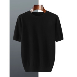 春季男士短袖t恤衫毛衣寬松五分袖針織純色羊毛薄款上衣羊絨半袖