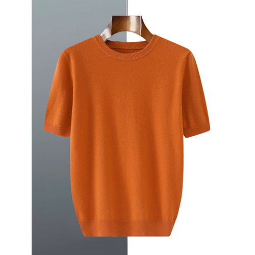 春季男士短袖t恤衫毛衣寬松五分袖針織純色羊毛薄款上衣羊絨半袖