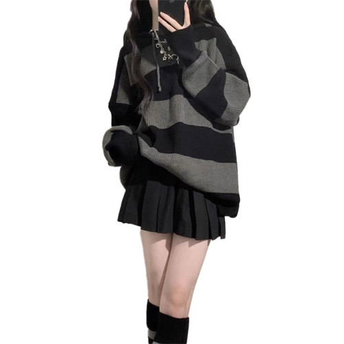 慵懶風寬松外套針織上衣女毛衣中長款復古日系冬2025新款早初秋