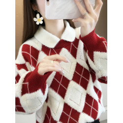 秋季2025新款娃娃領假兩件上衣女士毛衣冬裝加厚爆款內搭新年春節