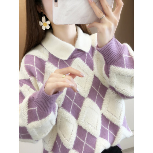 秋季2025新款娃娃領假兩件上衣女士毛衣冬裝加厚爆款內搭新年春節