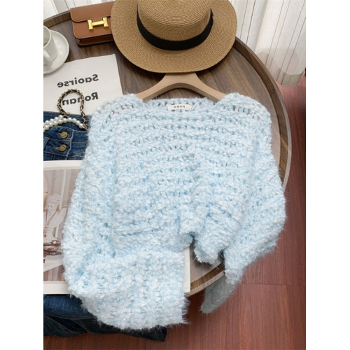 專櫃撤迴大牌剪標女裝韓系ins馬海毛毛衣女秋季百搭顯瘦短款上衣