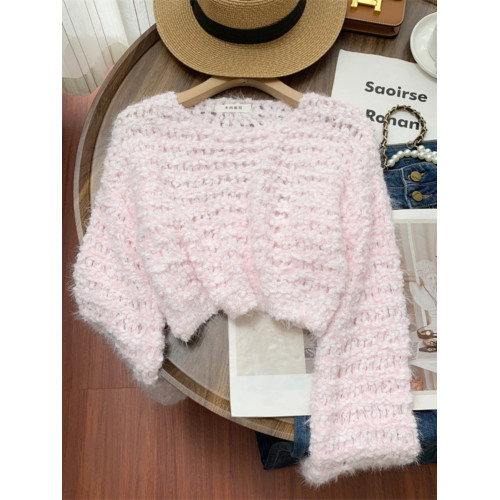 專櫃撤迴大牌剪標女裝韓系ins馬海毛毛衣女秋季百搭顯瘦短款上衣