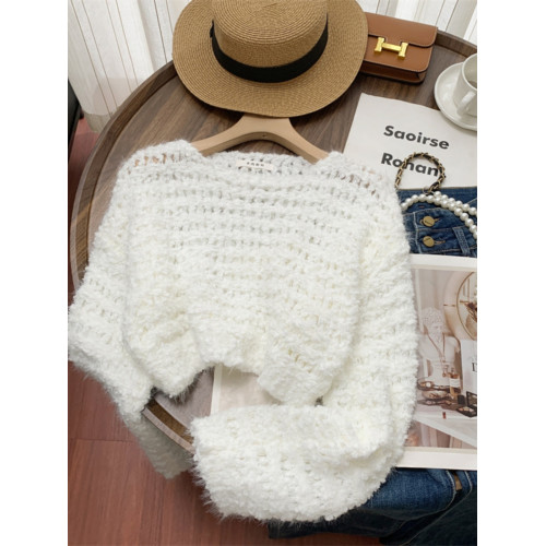 專櫃撤迴大牌剪標女裝韓系ins馬海毛毛衣女秋季百搭顯瘦短款上衣