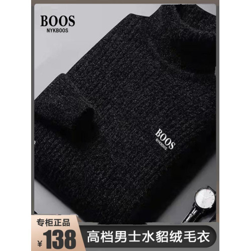 NYKBOOS男裝高檔男士水貂絨毛衣秋冬加厚高領套頭打底保暖針織衫