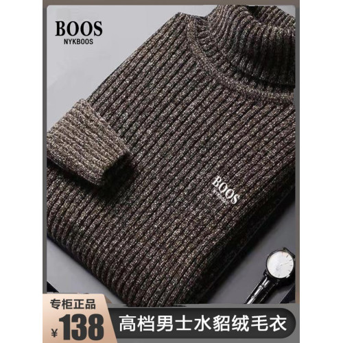 NYKBOOS男裝高檔男士水貂絨毛衣秋冬加厚高領套頭打底保暖針織衫