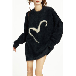 黑色套頭毛衣女秋冬季寬松慵懶風針織遮屁股馬海毛加厚長款設計感