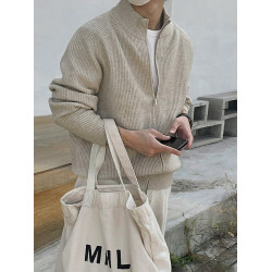 MRCYC立領慵懶風高領毛衣外套男士秋季韓系寬松潮流拉鍊針織開衫