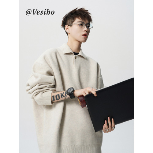 重磅潮牌慵懶風針織衫男冬美式百搭翻領情侶毛衣cleanfit線衣外套 重磅潮牌慵懶風針織衫男冬美式百搭翻領情侶毛衣cleanfit線衣外套