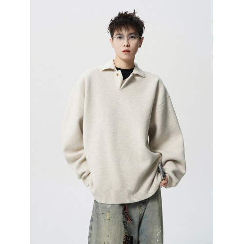 重磅潮牌慵懶風針織衫男冬美式百搭翻領情侶毛衣cleanfit線衣外套 重磅潮牌慵懶風針織衫男冬美式百搭翻領情侶毛衣cleanfit線衣外套