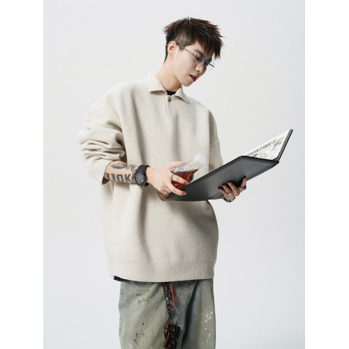 重磅潮牌慵懶風針織衫男冬美式百搭翻領情侶毛衣cleanfit線衣外套 重磅潮牌慵懶風針織衫男冬美式百搭翻領情侶毛衣cleanfit線衣外套