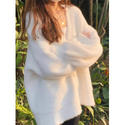 早秋季穿搭水貂絨白色毛衣女秋冬外穿慵懶高級松弛感針織開衫外套