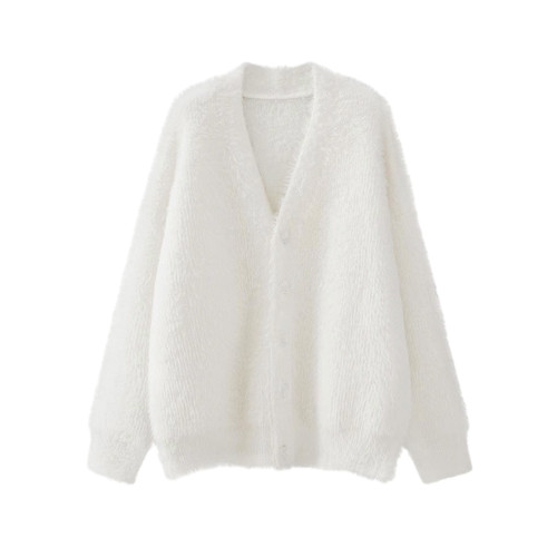 早秋季穿搭水貂絨白色毛衣女秋冬外穿慵懶高級松弛感針織開衫外套