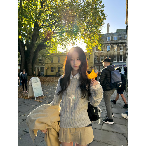 韓系學院風灰色套頭毛衣女秋冬2025新款松弛感慵懶軟糯針織衫上衣