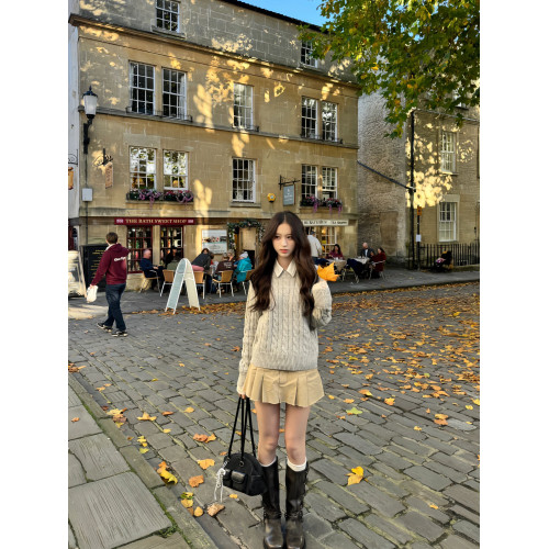 韓系學院風灰色套頭毛衣女秋冬2025新款松弛感慵懶軟糯針織衫上衣