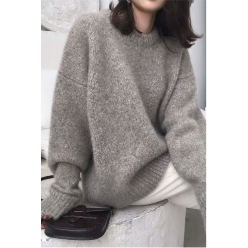 灰色海馬毛毛衣女秋冬季復古風洋氣寬松內搭套頭線衫針織上衣外穿