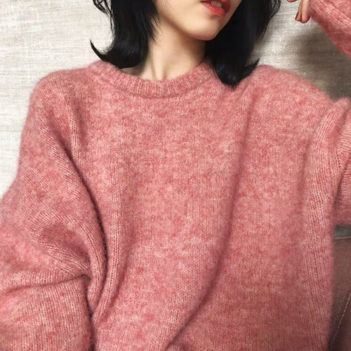 灰色海馬毛毛衣女秋冬季復古風洋氣寬松內搭套頭線衫針織上衣外穿