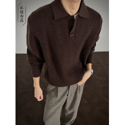 重磅老錢風高個子時尚冬季韓版男士針織衫復古休閒翻領毛衣打底衫