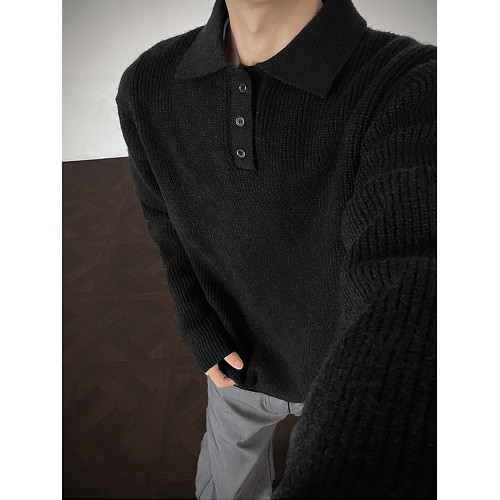 重磅老錢風高個子時尚冬季韓版男士針織衫復古休閒翻領毛衣打底衫