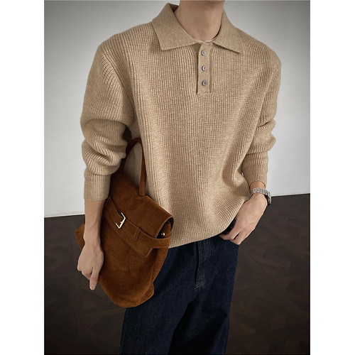 重磅老錢風高個子時尚冬季韓版男士針織衫復古休閒翻領毛衣打底衫