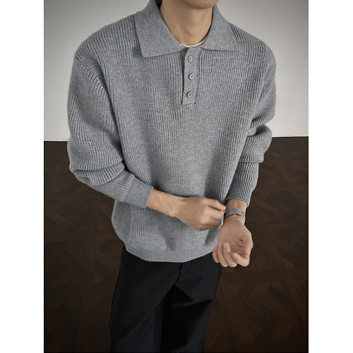 重磅老錢風高個子時尚冬季韓版男士針織衫復古休閒翻領毛衣打底衫