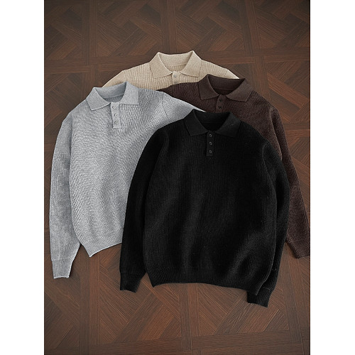 重磅老錢風高個子時尚冬季韓版男士針織衫復古休閒翻領毛衣打底衫