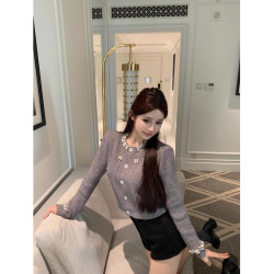 氣質小香風重工釘珠毛衣開衫女2025早秋新款修身顯瘦短款針織上衣