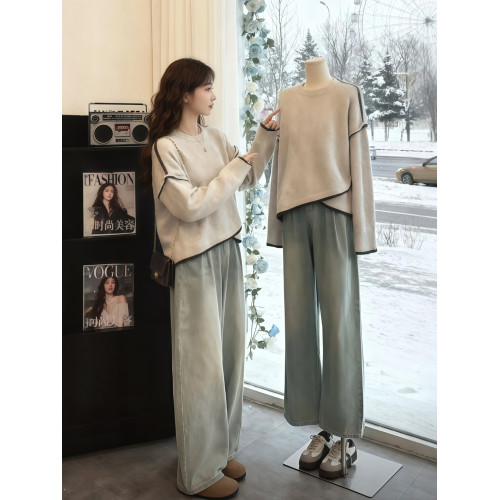 不規則設計感燕麥色針織毛衣女款2025年秋冬季新款獨特超好看上衣