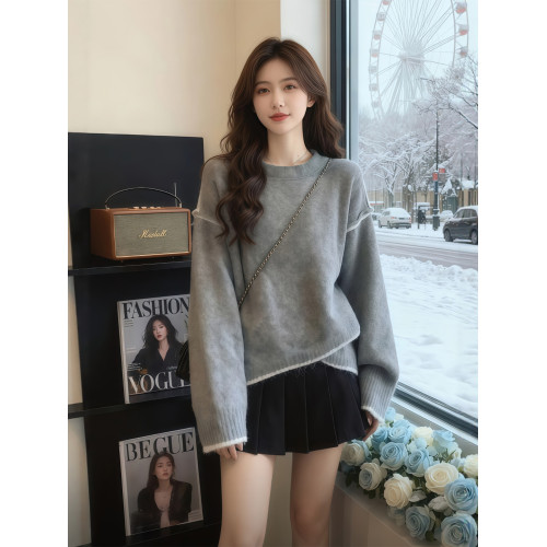 不規則設計感燕麥色針織毛衣女款2025年秋冬季新款獨特超好看上衣