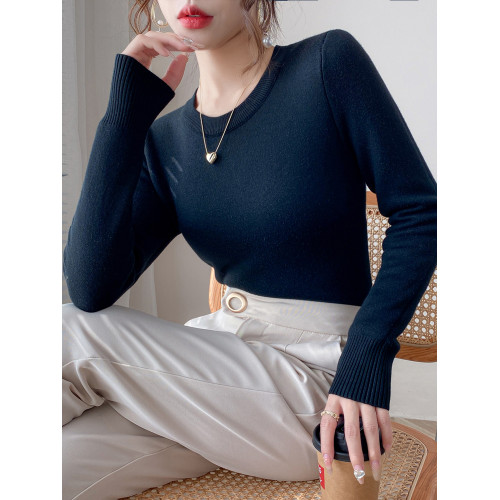 圓領毛衣女加絨加厚一體絨秋冬針織衫修身保暖大碼打底衫內搭上衣