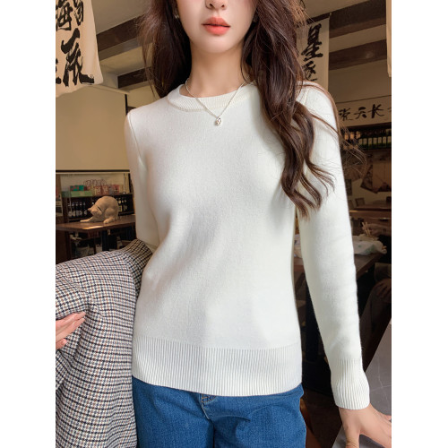 圓領毛衣女加絨加厚一體絨秋冬針織衫修身保暖大碼打底衫內搭上衣