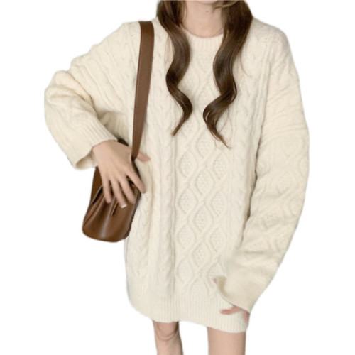 白色中長款毛衣女寬松外穿軟糯秋冬2025加厚慵懶風套頭麻花毛衣裙