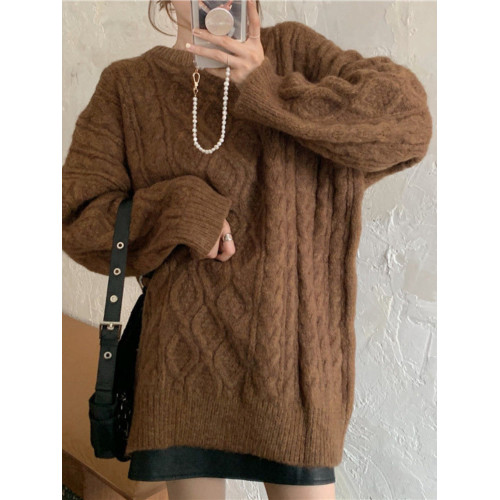 白色中長款毛衣女寬松外穿軟糯秋冬2025加厚慵懶風套頭麻花毛衣裙