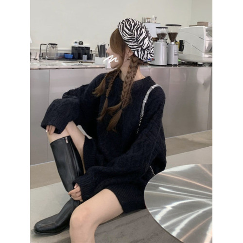 白色中長款毛衣女寬松外穿軟糯秋冬2025加厚慵懶風套頭麻花毛衣裙