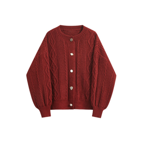 2025新款慵懶高級感紅色毛衣外套女秋冬季小個子針織開衫加厚上衣