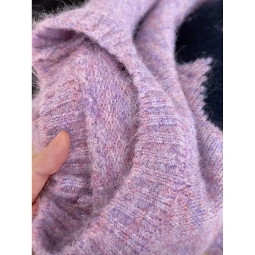 韓系溫柔風芋泥紫色軟糯浣熊絨毛衣女秋冬季設計感加厚寬松針織衫