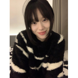 2025秋冬新款加厚長毛馬海毛針織女慵懶風黑白虎紋寬松水貂絨毛衣