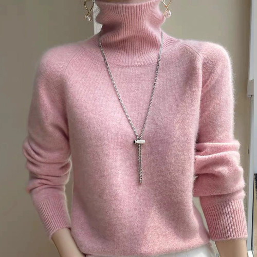 鄂爾多斯市100%純羊絨衫女冬季高領加厚針織毛衣秋冬款打底羊毛衫